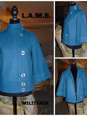 L.A.M.B. Runway Military Coat Jacket Tailored Fit Blue Wool 2007 Gwen Stefani 2